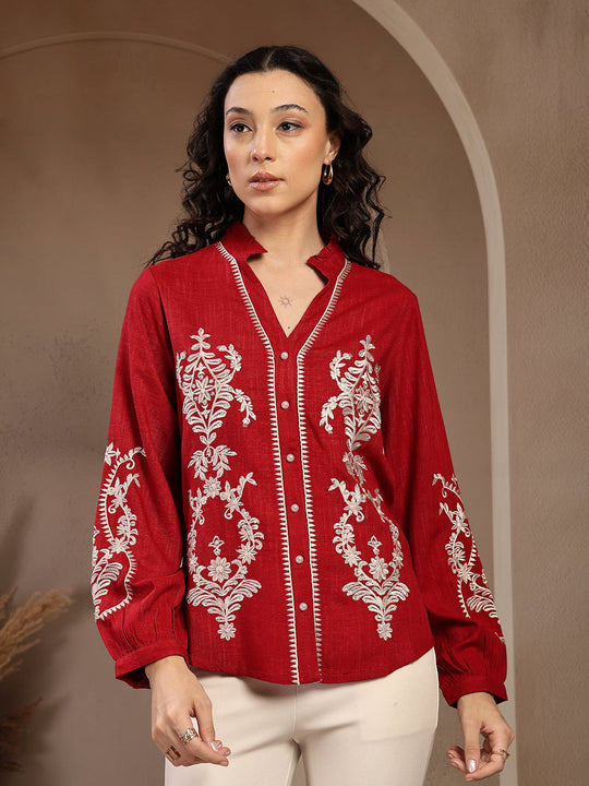 Gipsy Red Solid Viscose Tunic