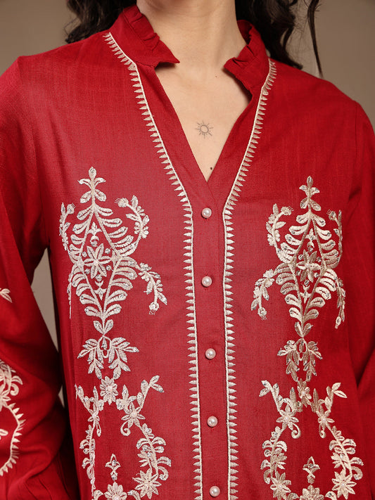 Gipsy Red Solid Viscose Tunic