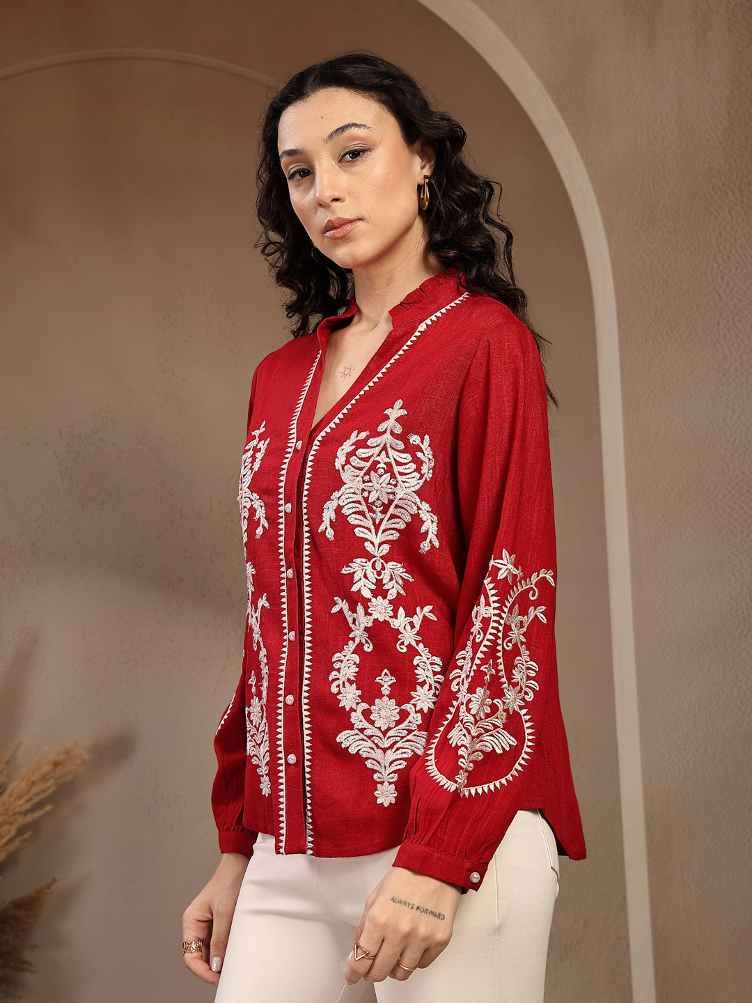 Gipsy Red Solid Viscose Tunic