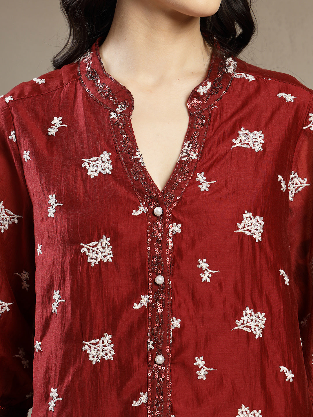 Chiq & Elegant Gipsy Maroon Rayon V-Neck Tunic
