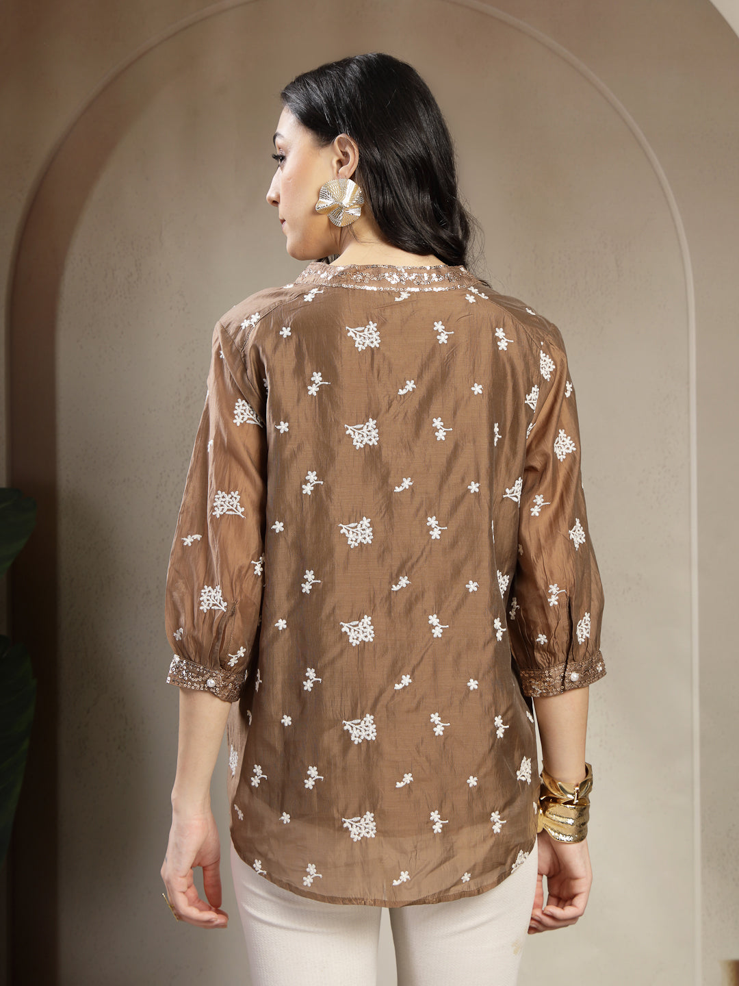 Chiq & Elegant Gipsy Tan Rayon V-Neck Tunic