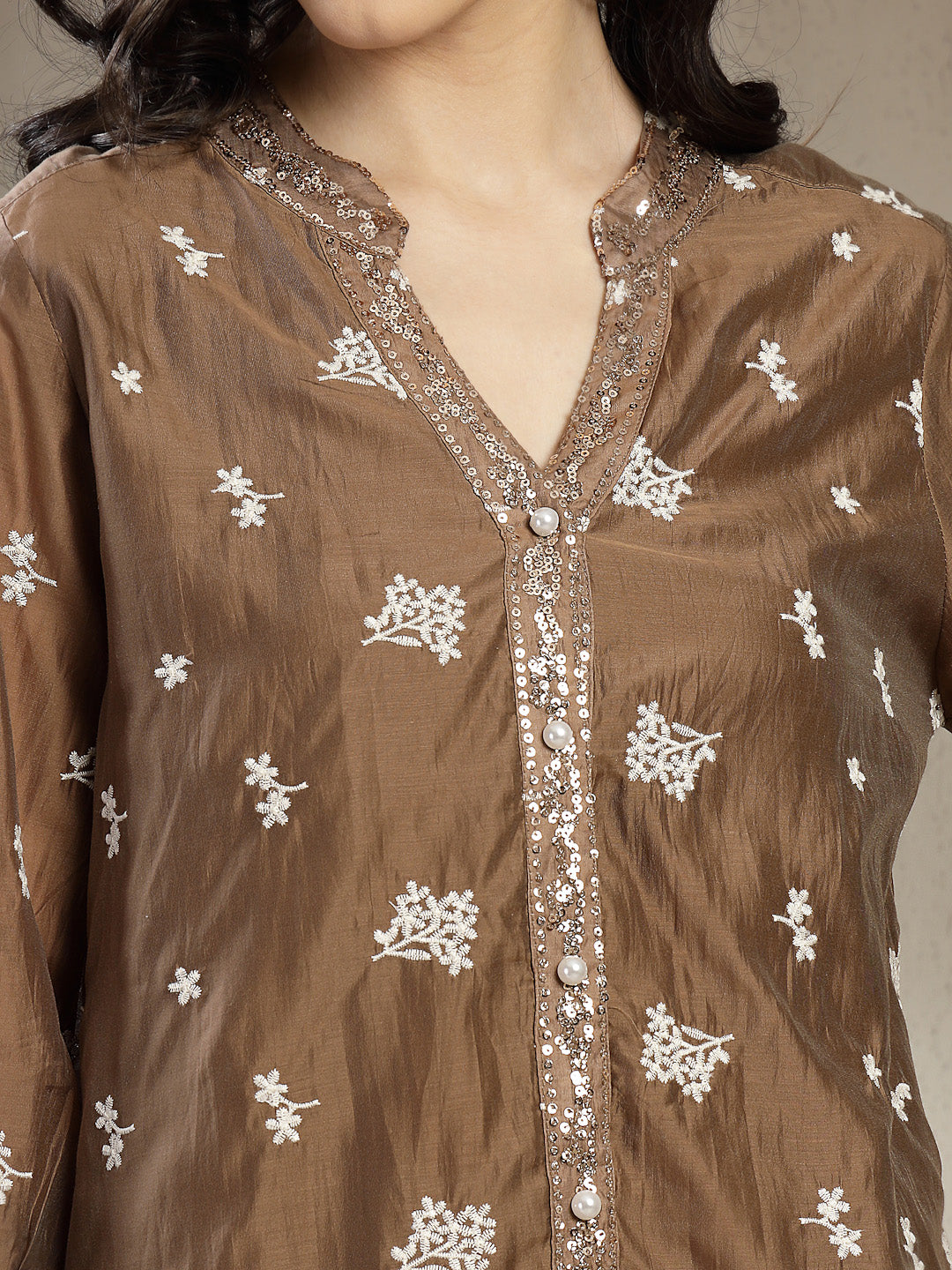 Chiq & Elegant Gipsy Tan Rayon V-Neck Tunic