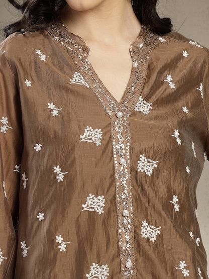 Chiq & Elegant Gipsy Tan Rayon V-Neck Tunic