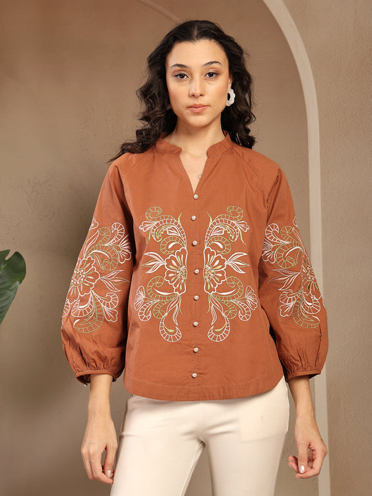 Gipsy Tan Embroidered Cotton Tunic