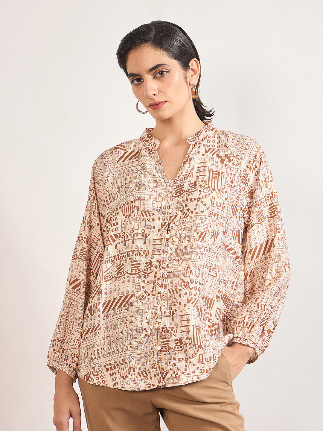 Beige Rayon Abstract Printed Tunic