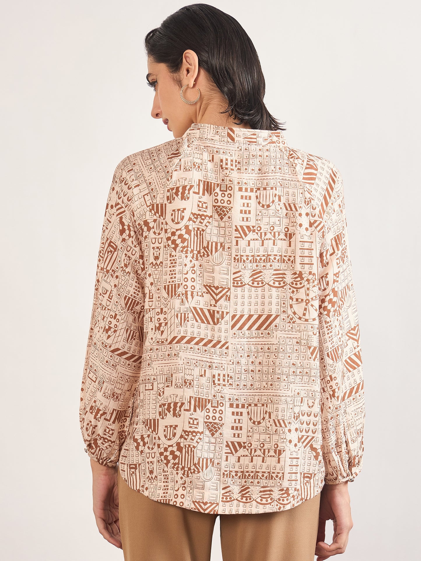 Beige Rayon Abstract Printed Tunic