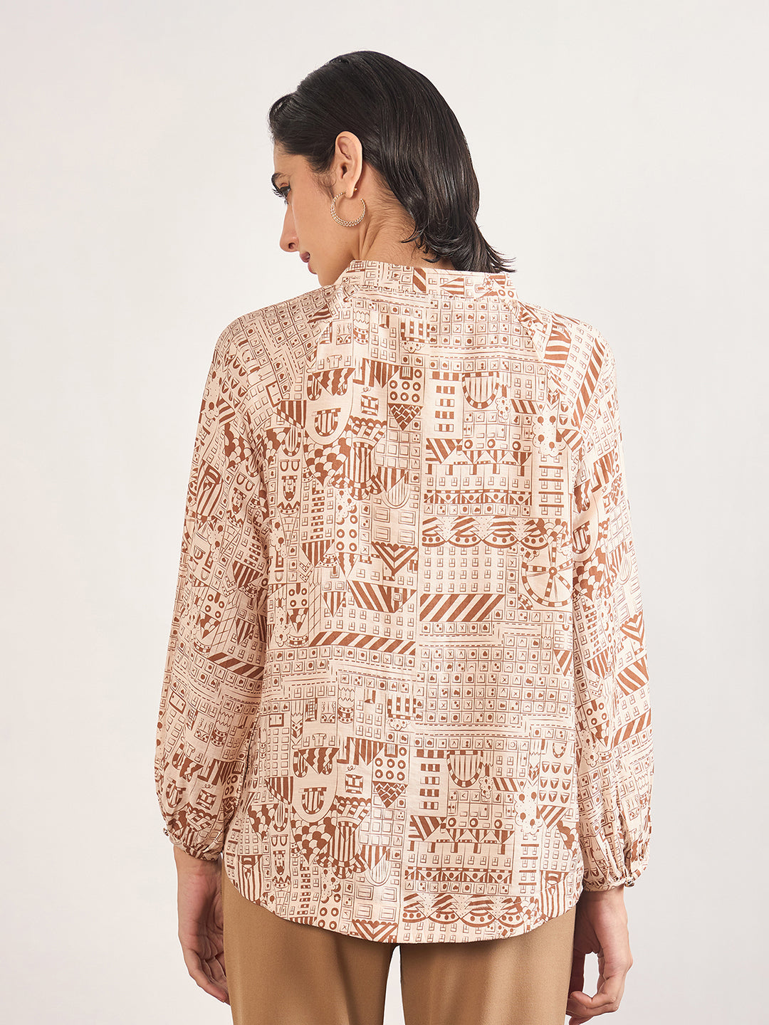 Beige Rayon Abstract Printed Tunic