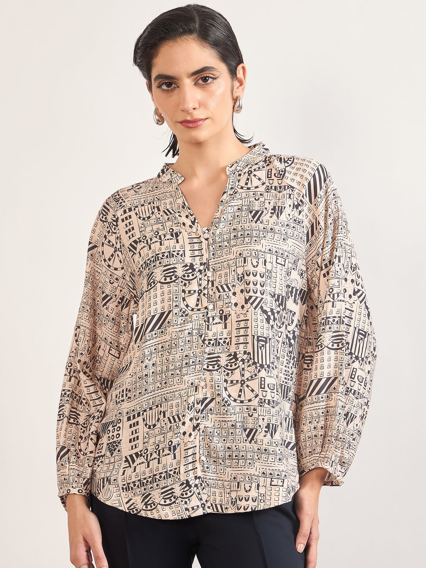 Black Rayon Abstract Printed Tunic