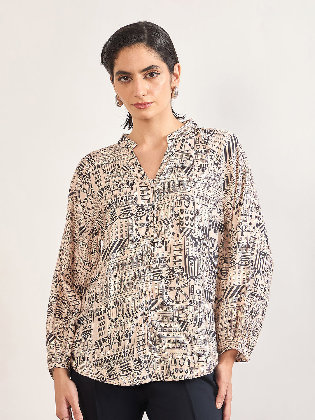 Black Rayon Abstract Printed Tunic