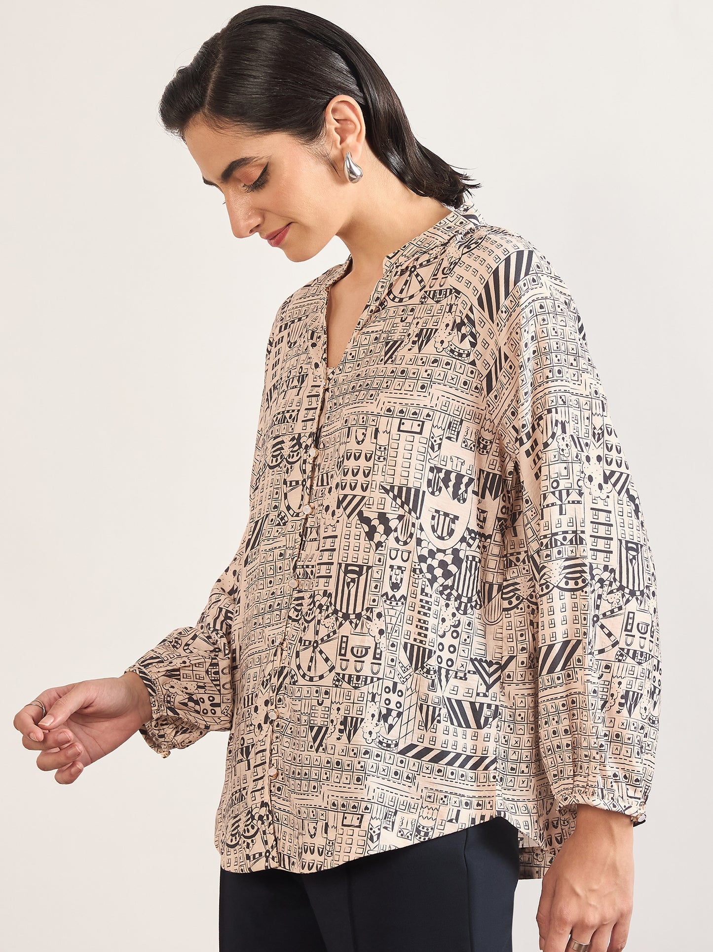 Black Rayon Abstract Printed Tunic