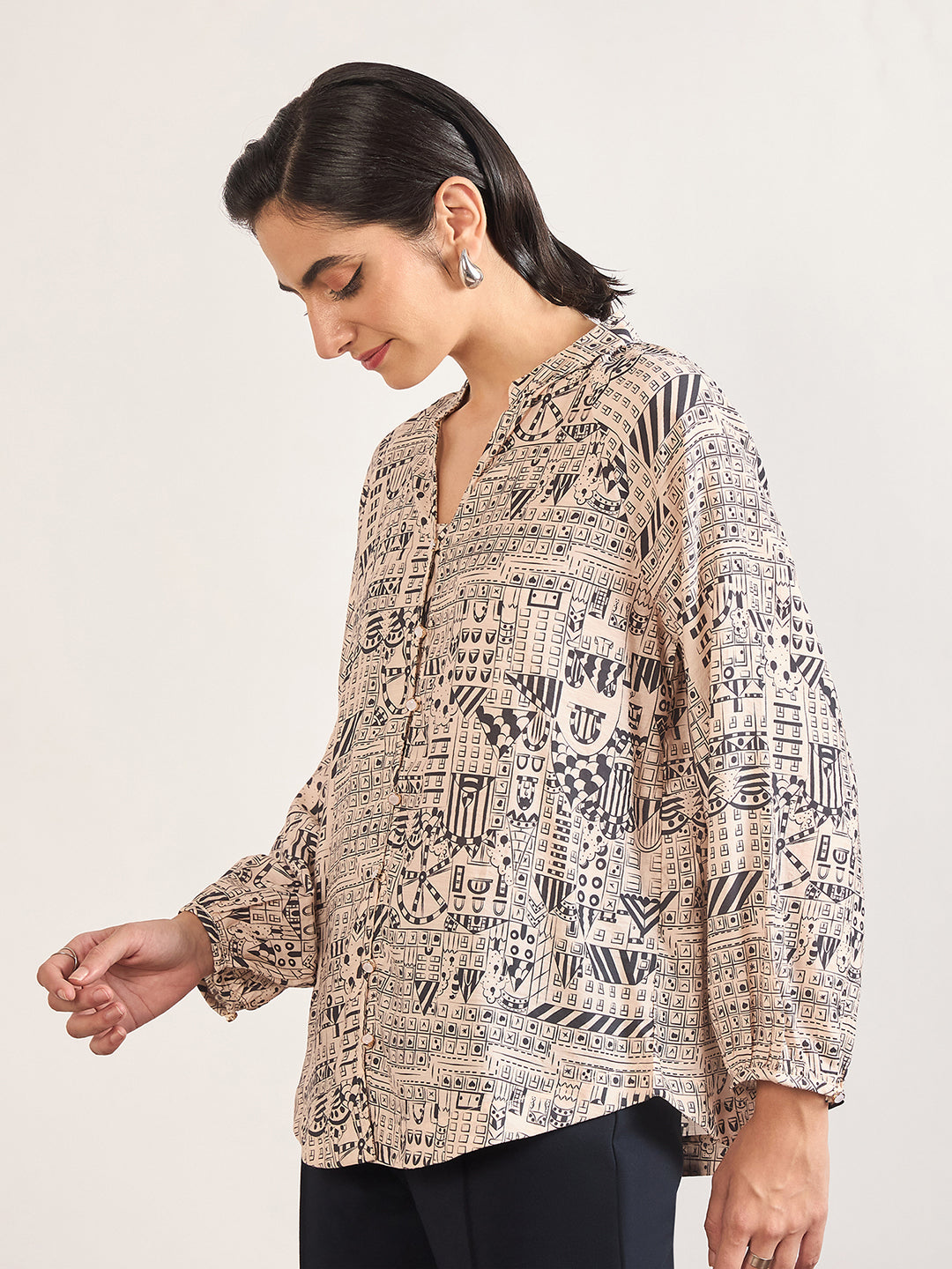 Black Rayon Abstract Printed Tunic