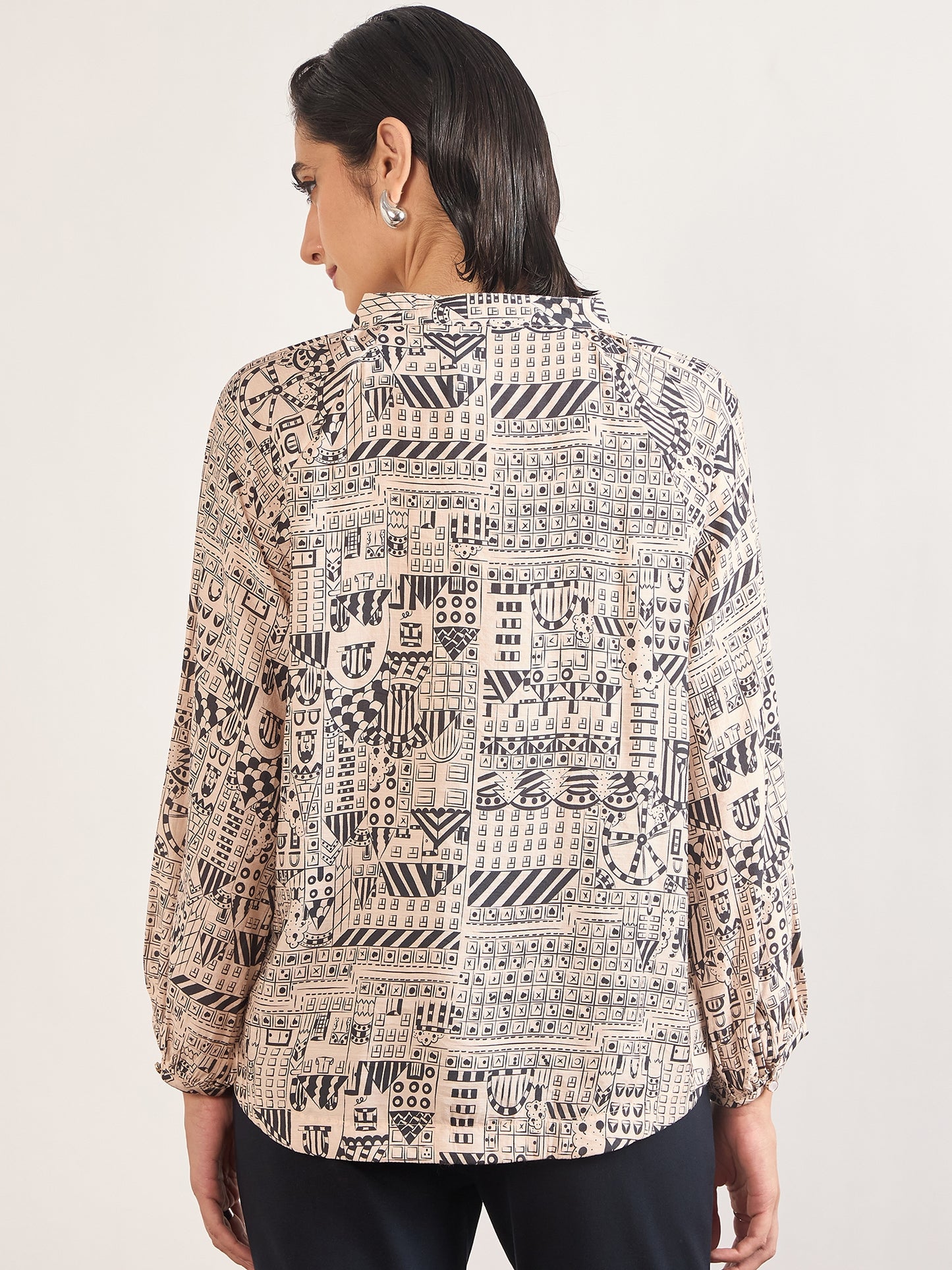 Black Rayon Abstract Printed Tunic
