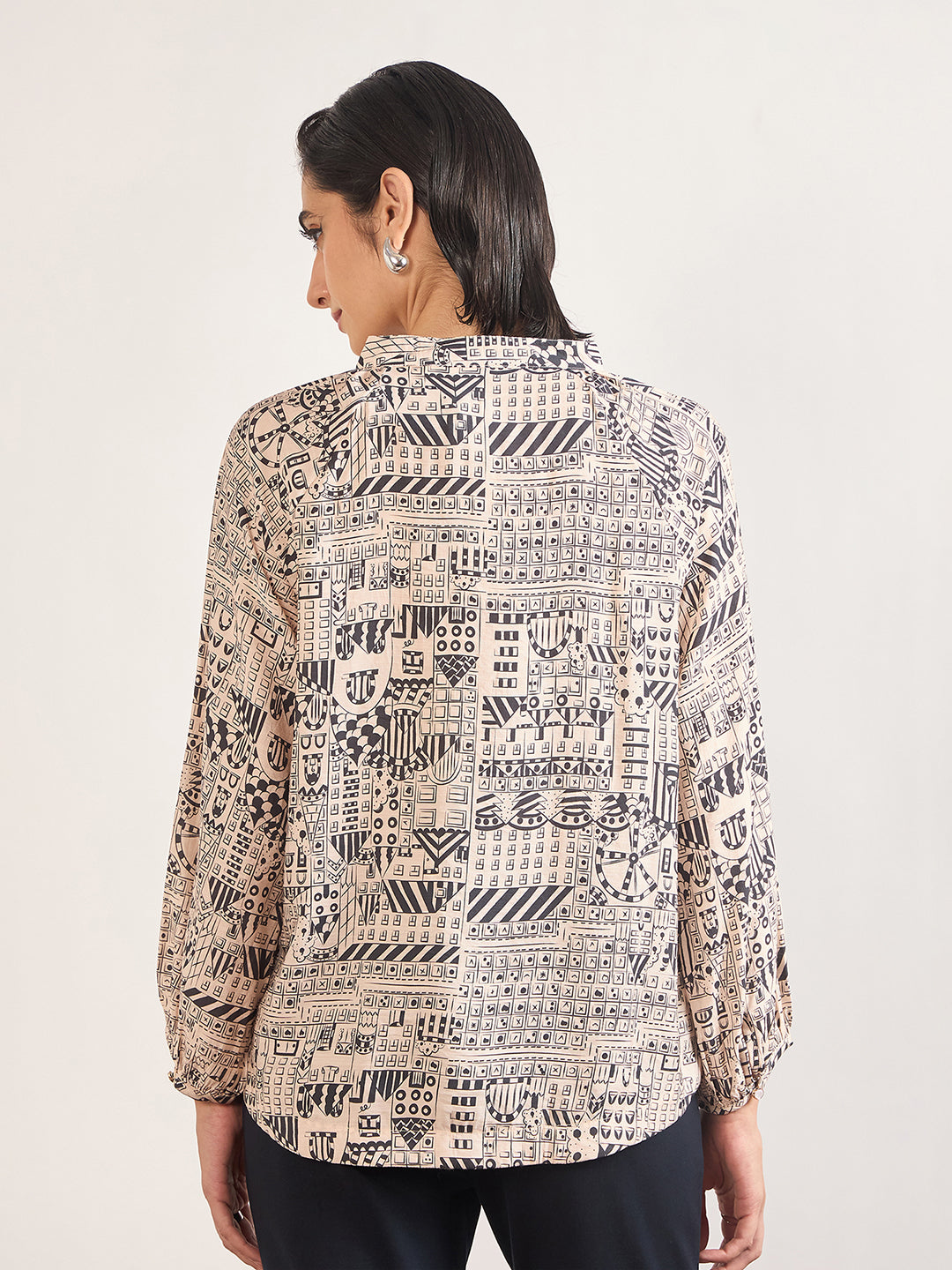 Black Rayon Abstract Printed Tunic