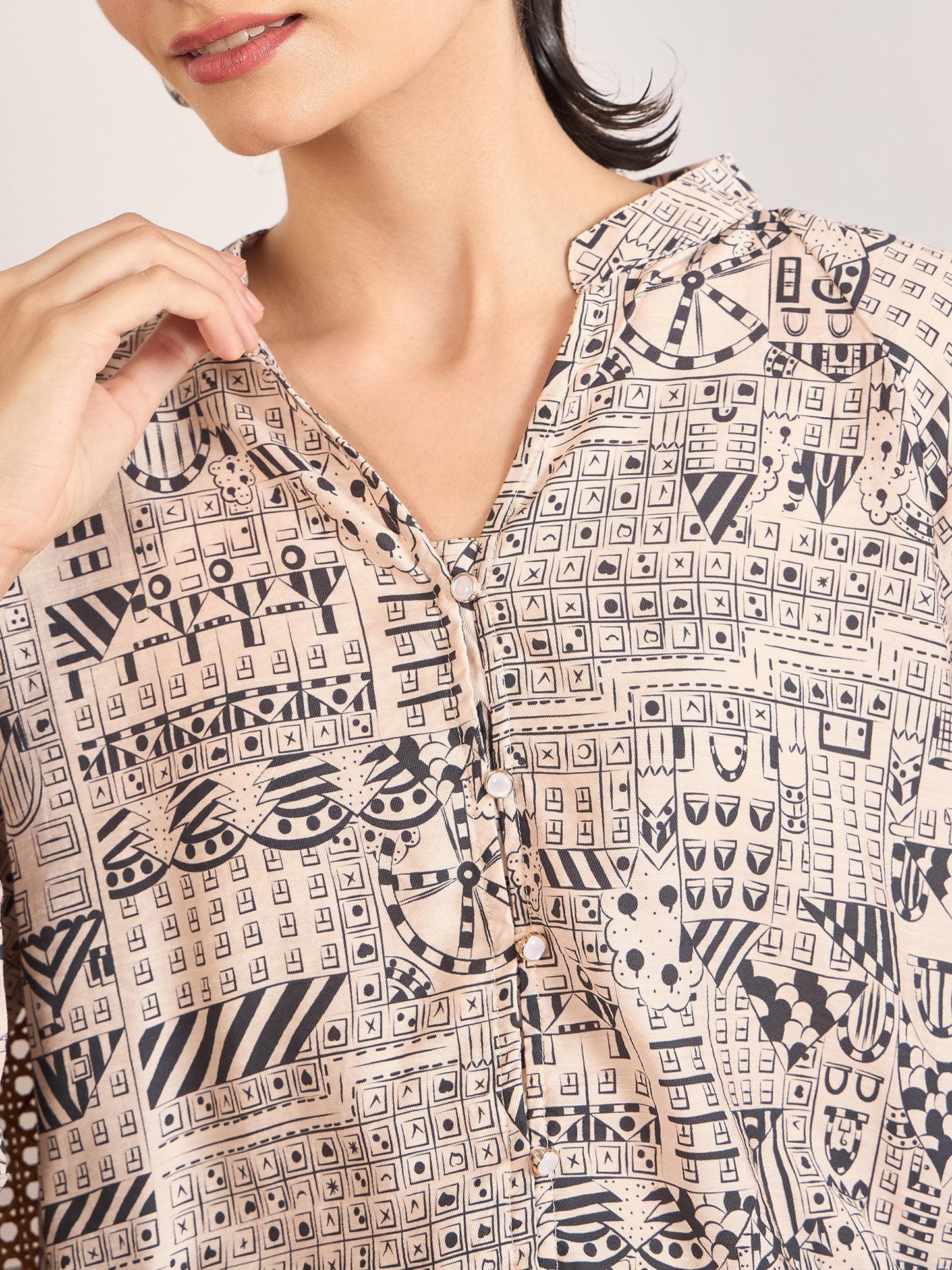 Black Rayon Abstract Printed Tunic