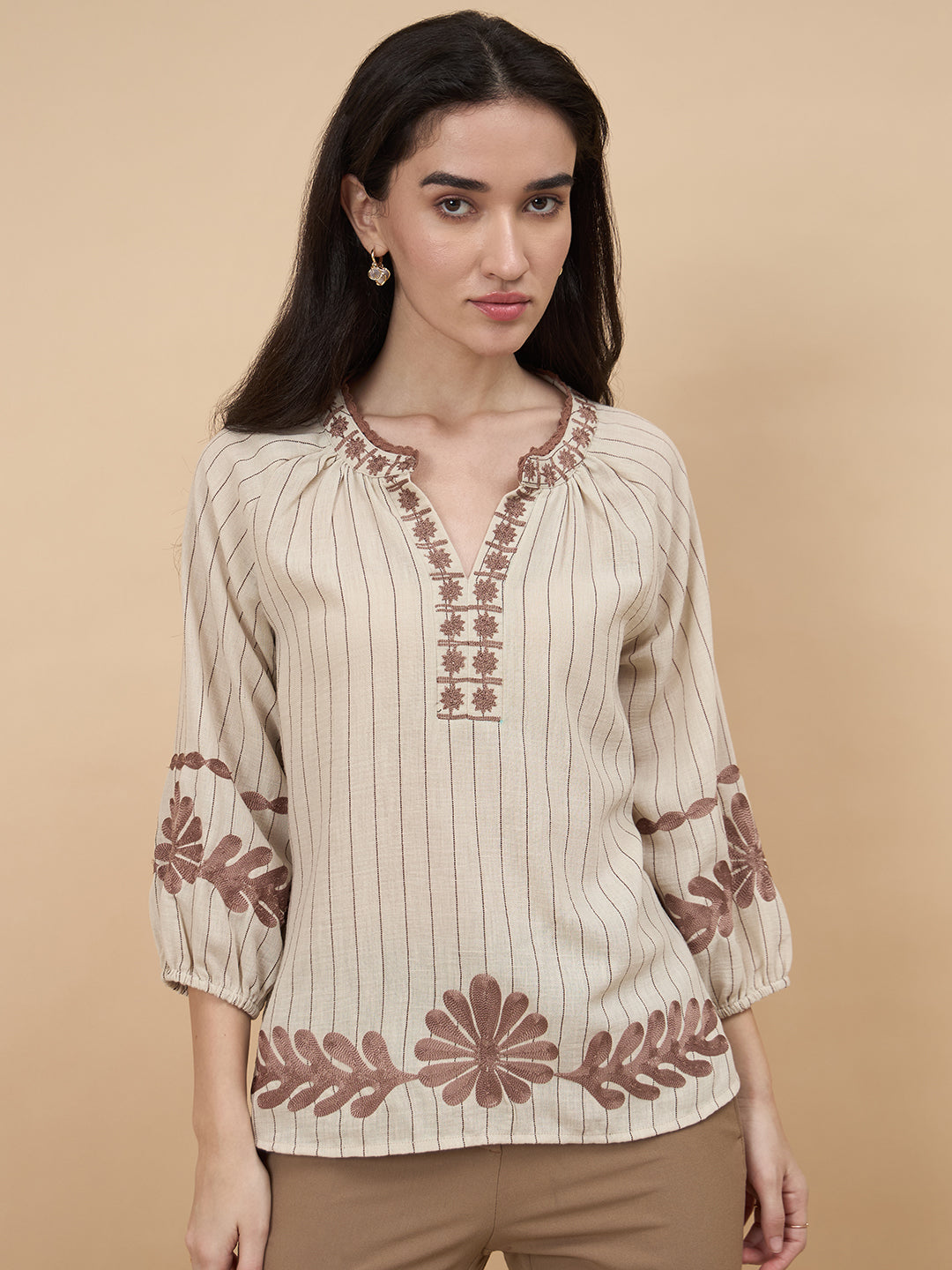 Gipsy Beige Embriodery Poly Viscose Tunic