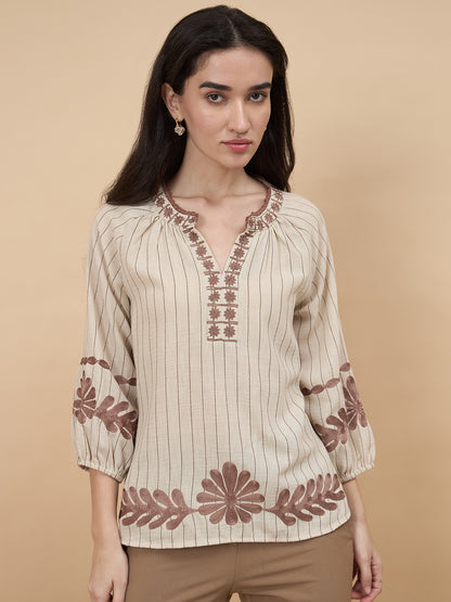 Gipsy Beige Embriodery Poly Viscose Tunic