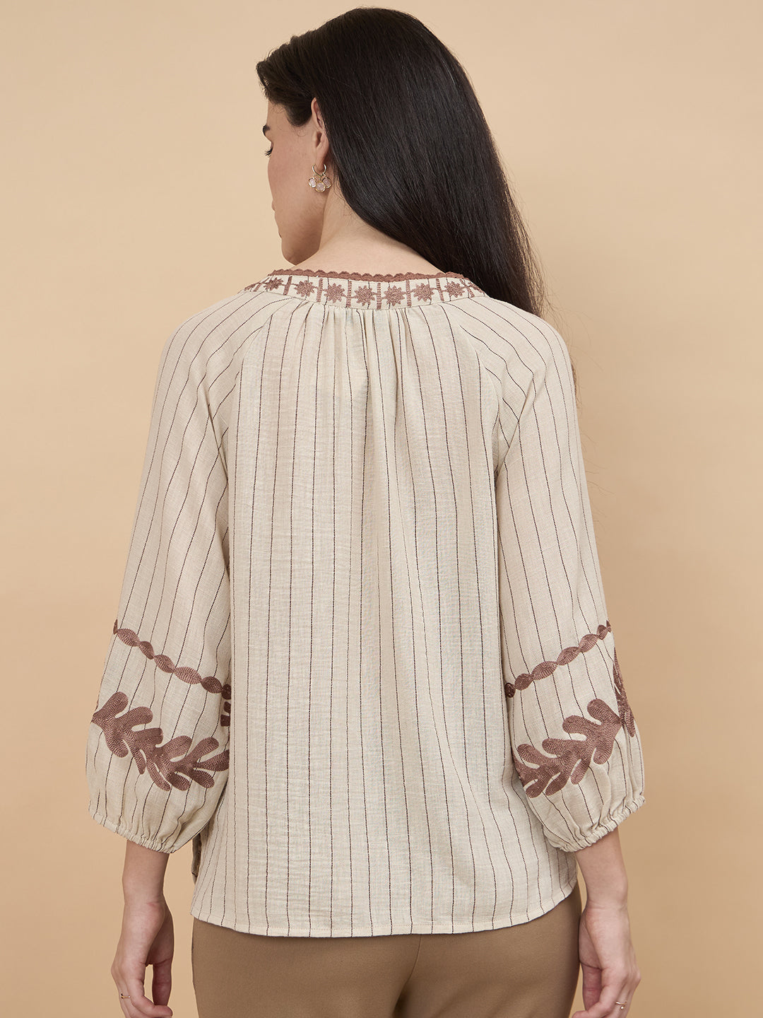 Beige Embroidery Poly Viscose Tunic