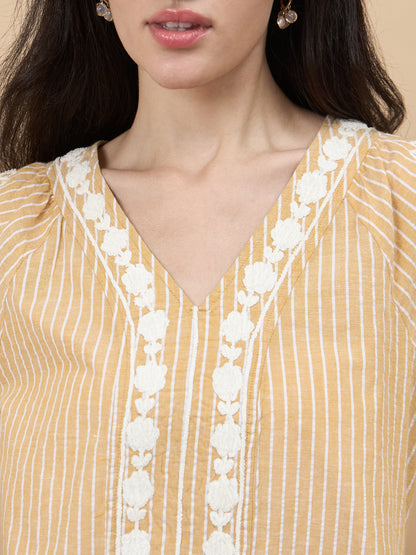 Yellow Embroidery Cotton Tunic