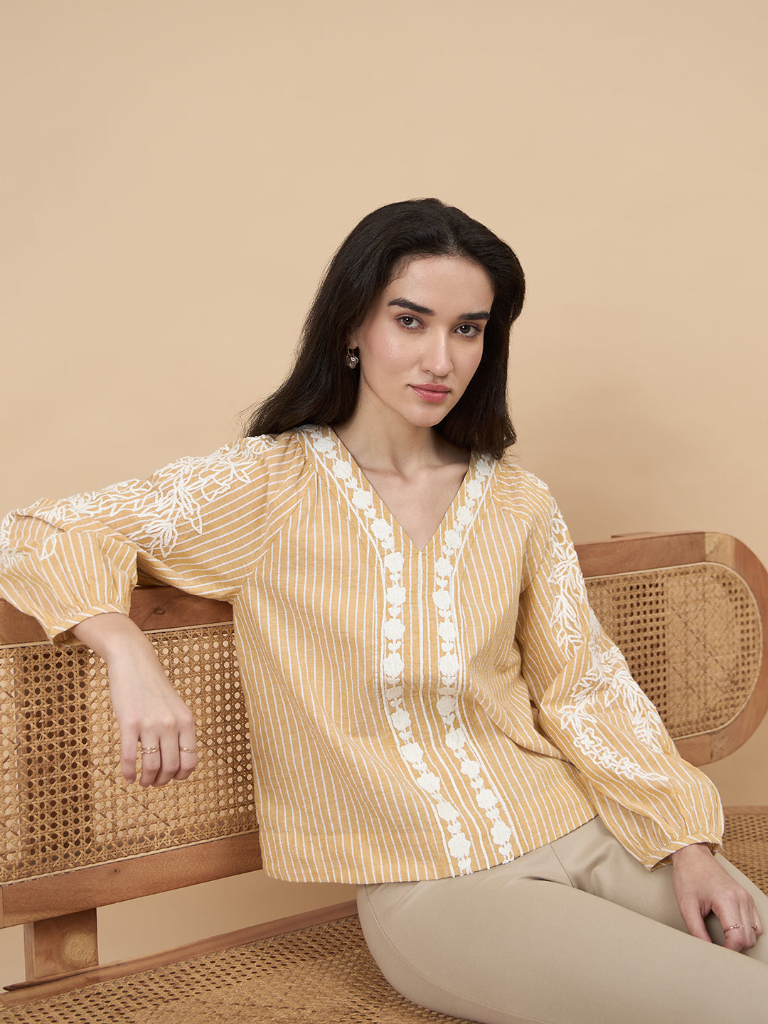 Yellow Embroidery Cotton Tunic