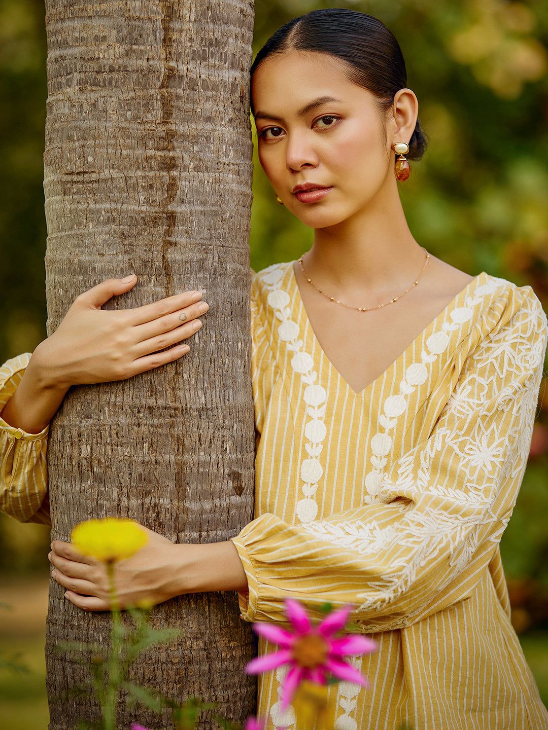 Yellow Embroidery Cotton Tunic
