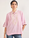 Pink Cotton Straight Fit Tunic with Crochet Patchwork