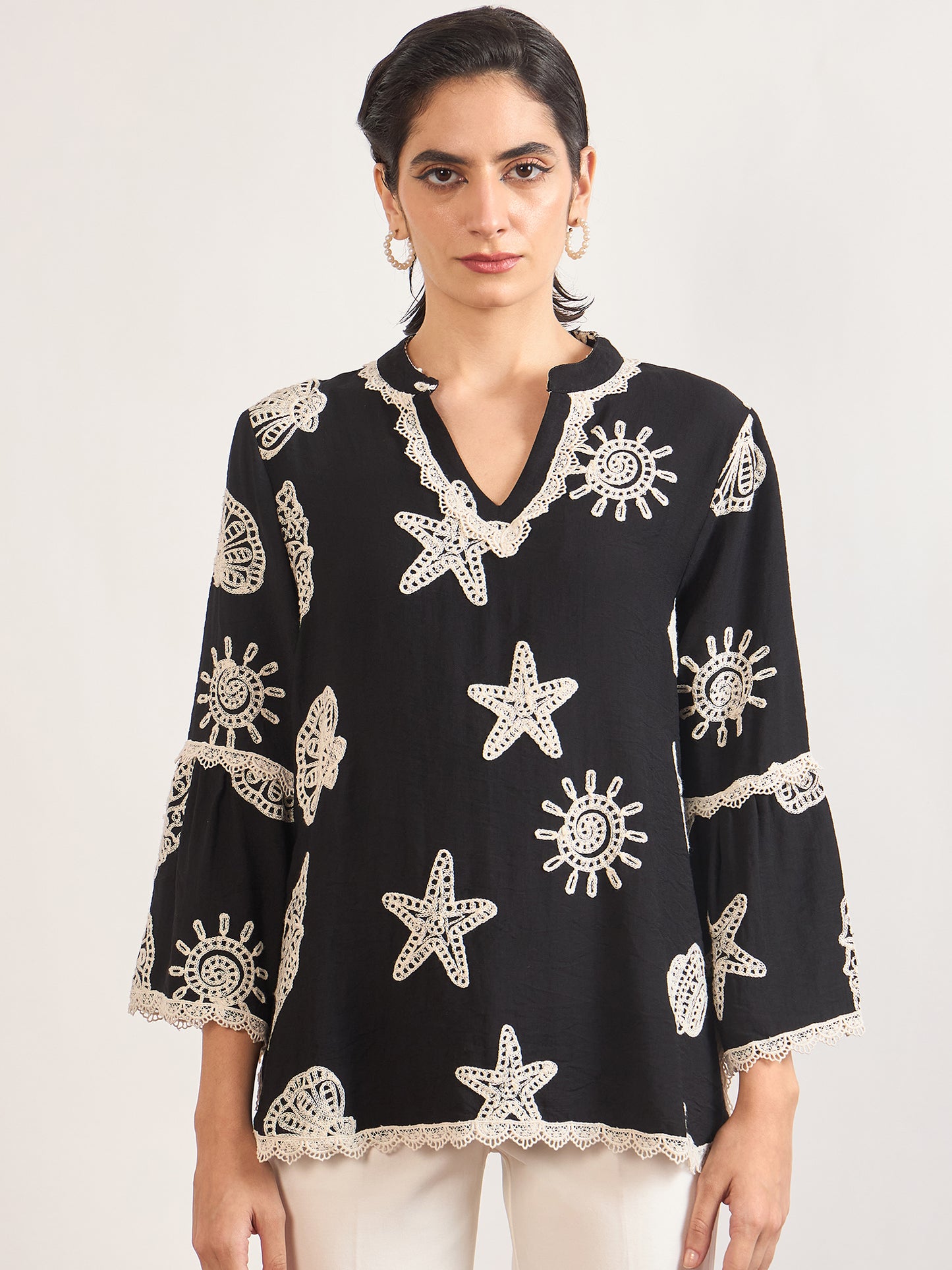 Black & White Self-Embroidery Cotton Tunic