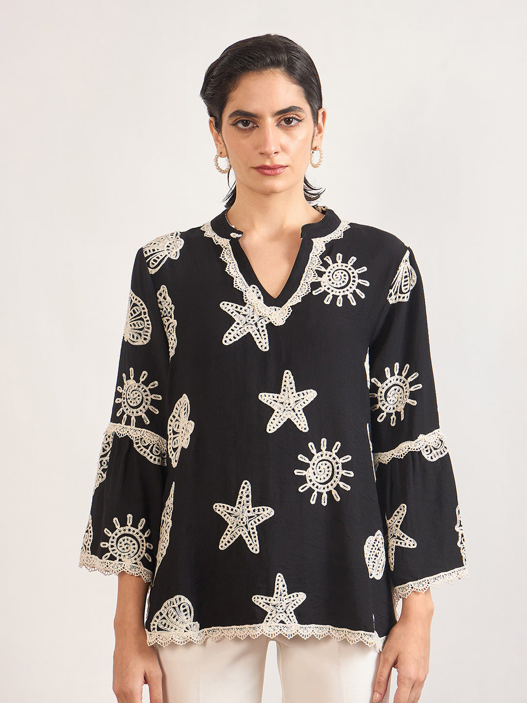 Black & White Self-Embroidery Cotton Tunic
