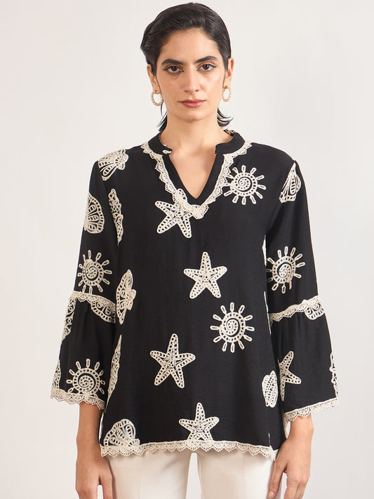 Black & White Self-Embroidery Cotton Tunic