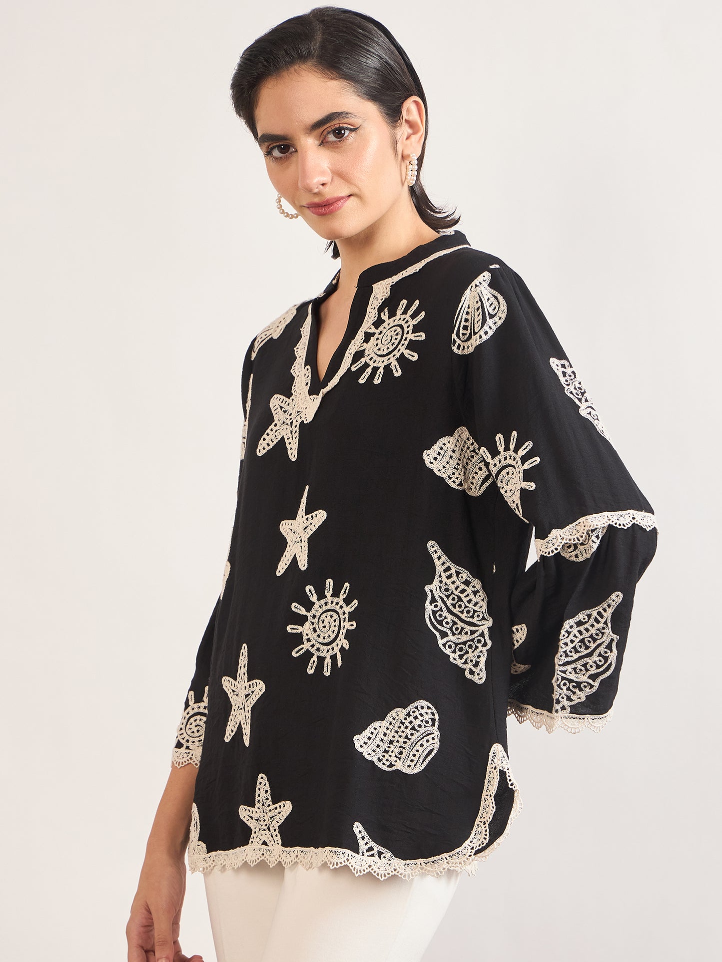 Black & White Self-Embroidery Cotton Tunic