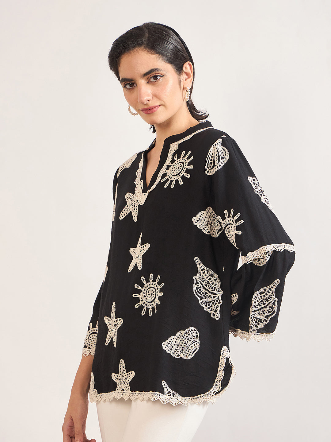 Black & White Self-Embroidery Cotton Tunic