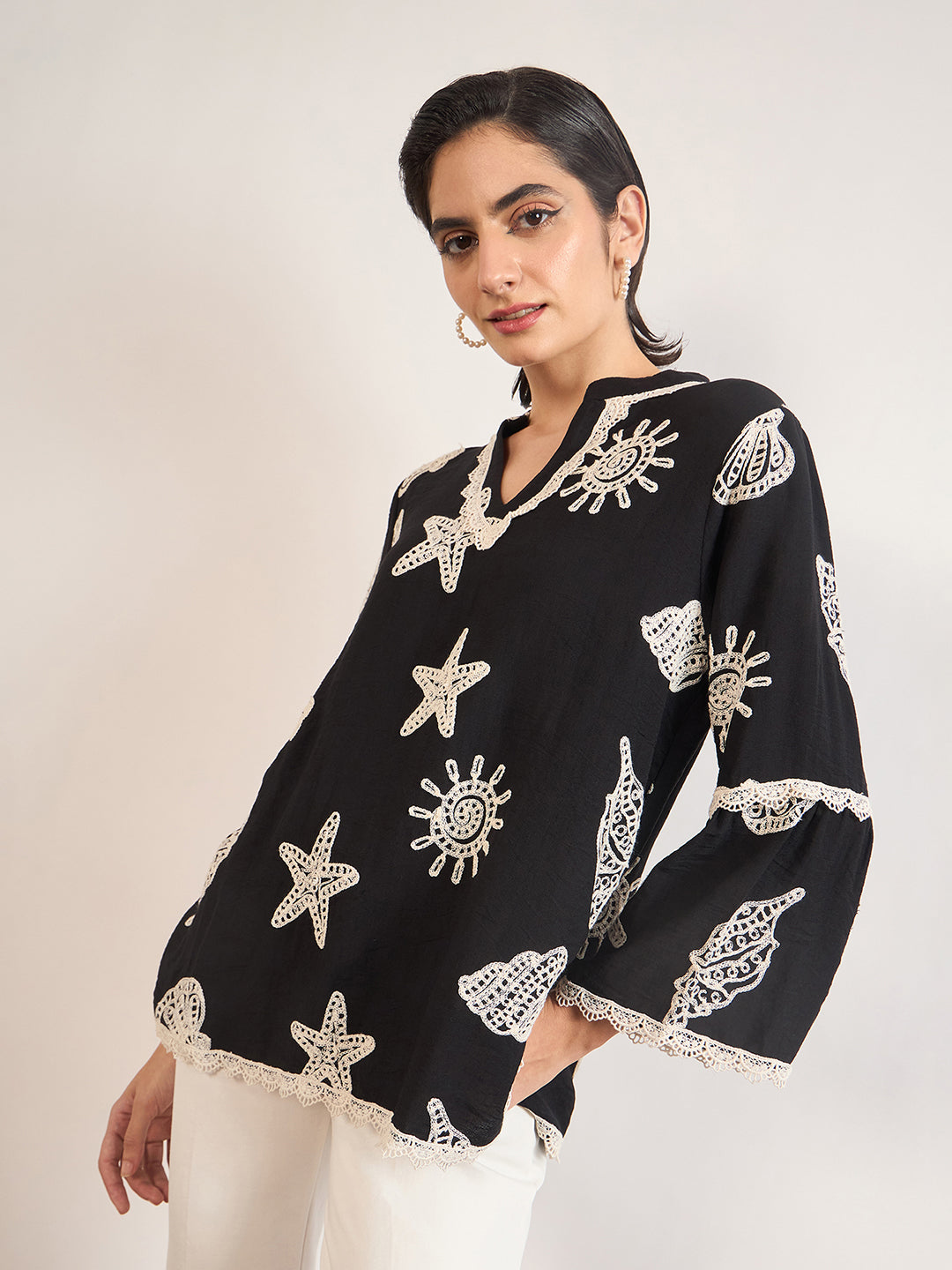 Black & White Self-Embroidery Cotton Tunic