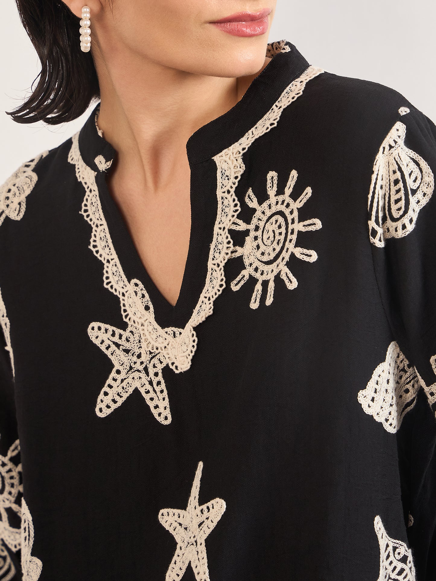 Black & White Self-Embroidery Cotton Tunic