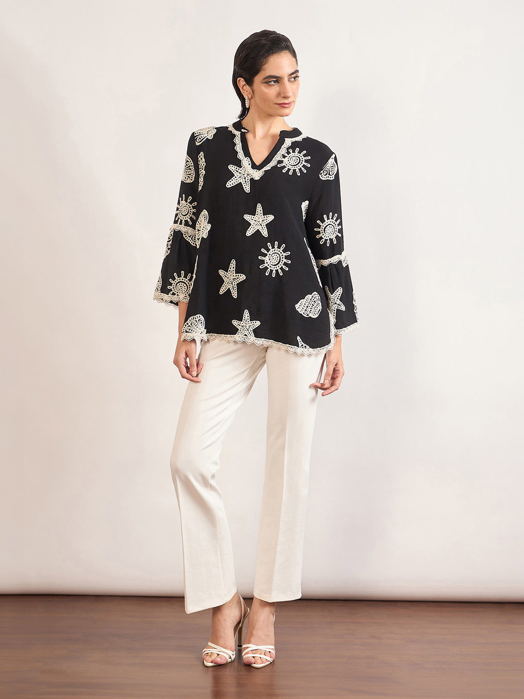 Black & White Self-Embroidery Cotton Tunic