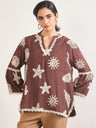 Coffee Self-Embroidery Cotton Tunic