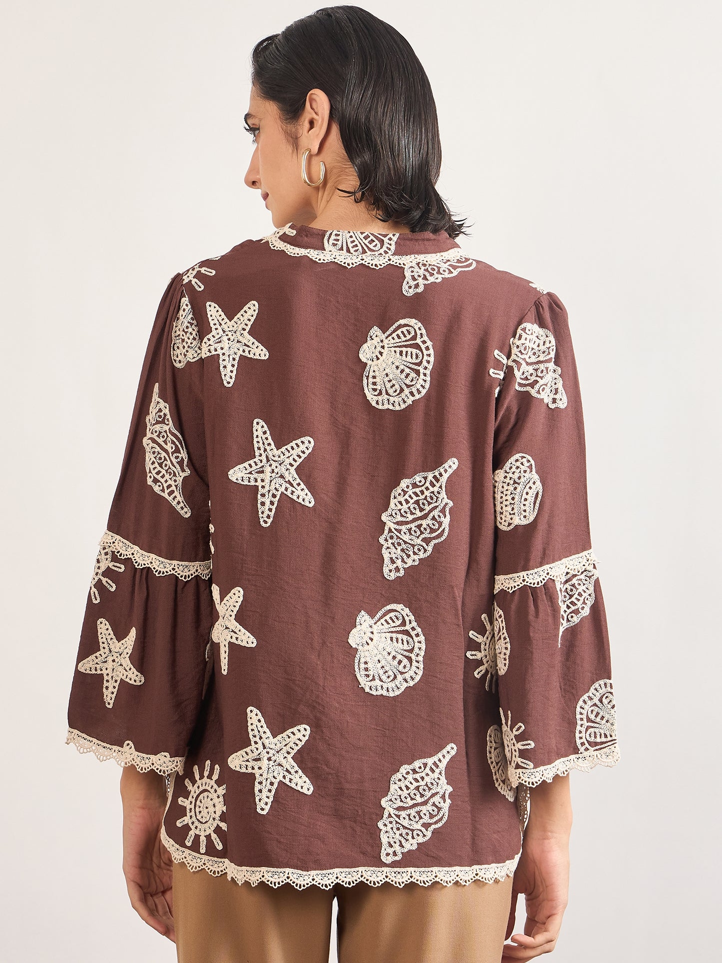 Coffee Self-Embroidery Cotton Tunic