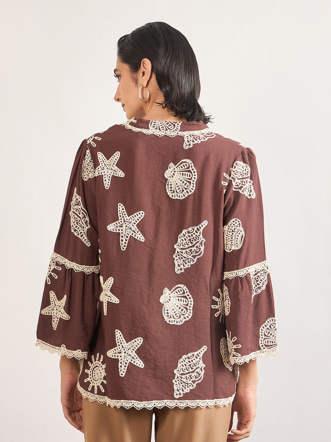 Coffee Self-Embroidery Cotton Tunic