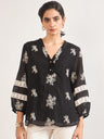 Black & White Nylon Viscose Self Embroidery Tunic