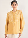 Yellow A-Line Cotton Top with 3D Sailor Collar Embroidery