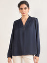 Navy Nylon Viscose Cuffed Sleeves Tunic