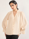 Beige Nylon Viscose Cuffed Sleeves Tunic