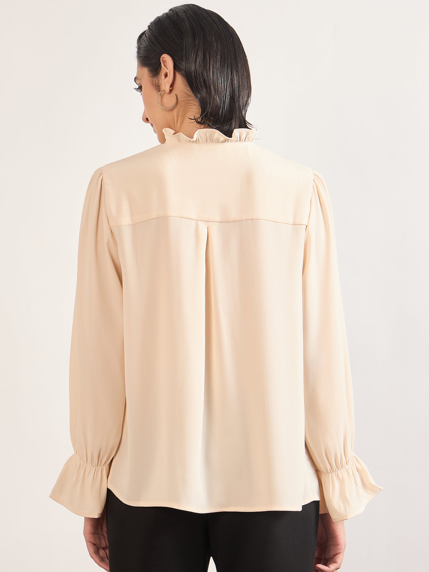 Beige Nylon Viscose Cuffed Sleeves Tunic