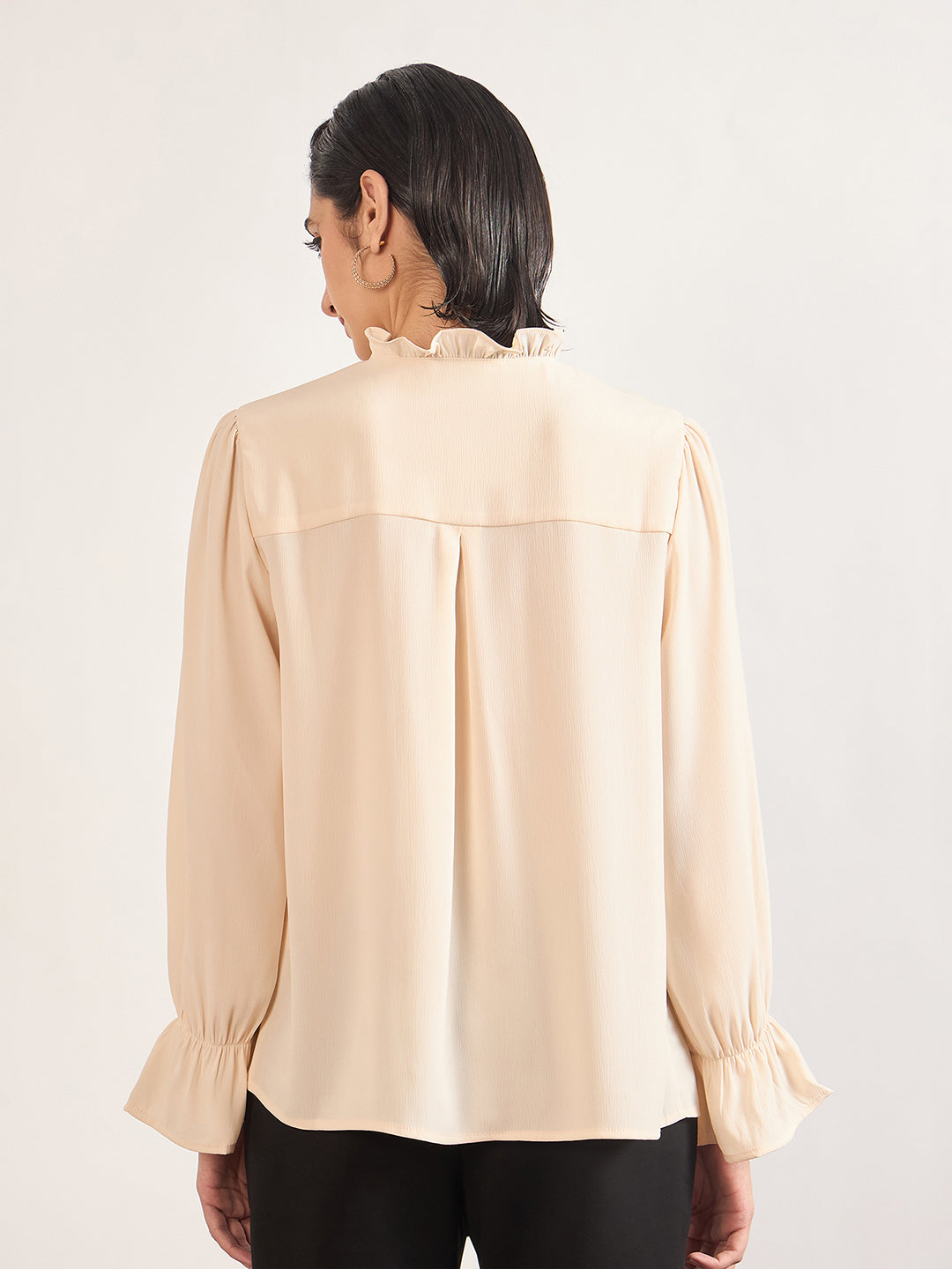 Beige Nylon Viscose Cuffed Sleeves Tunic