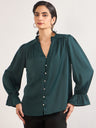 Bottle Green Nylon Viscose Cuffed Sleeves Tunic