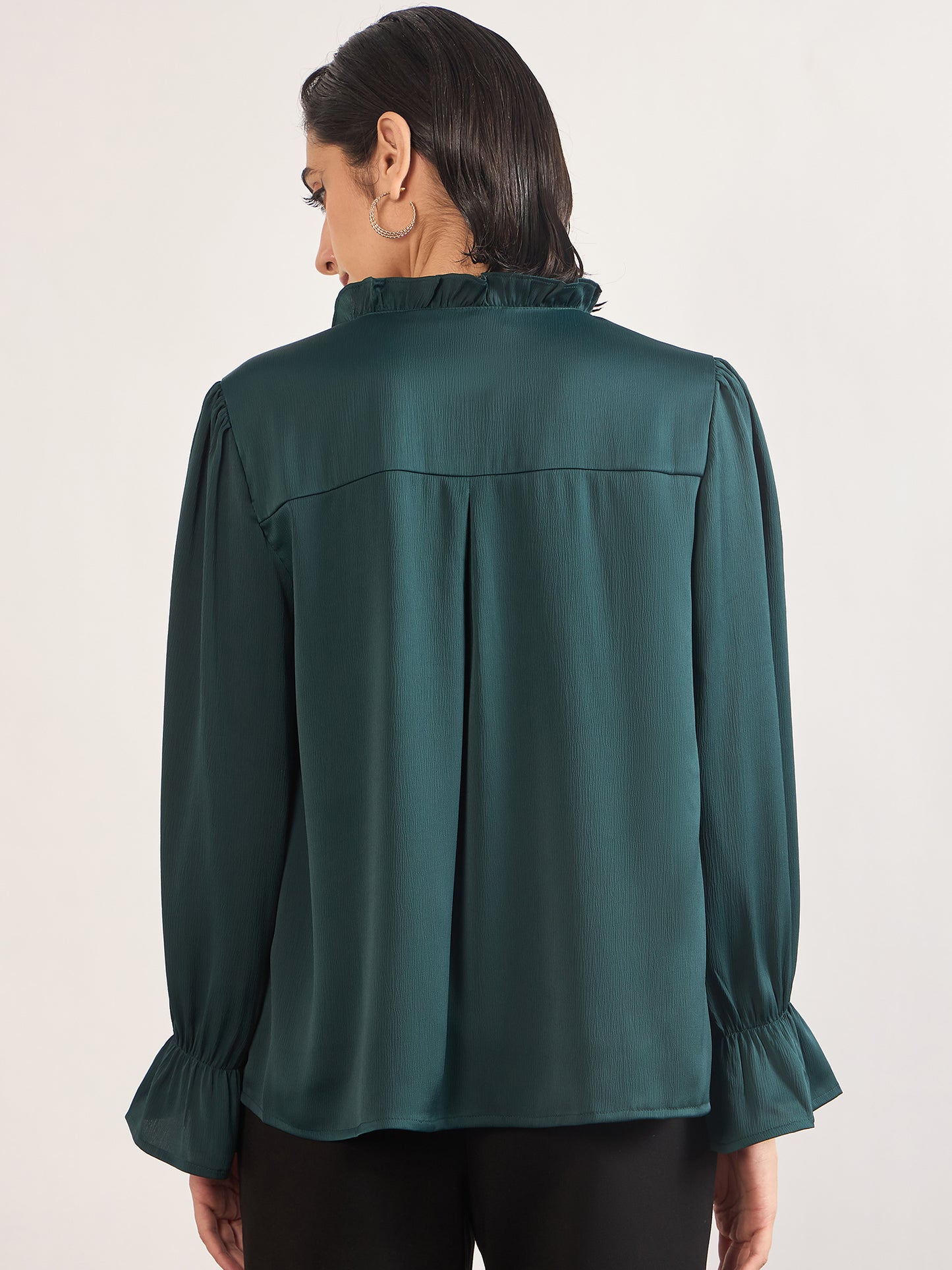 Bottle Green Nylon Viscose Cuffed Sleeves Tunic