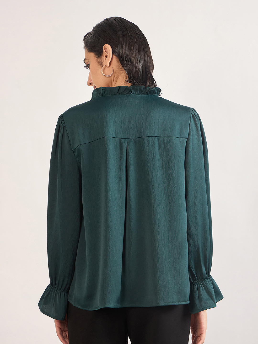 Bottle Green Nylon Viscose Cuffed Sleeves Tunic