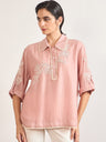 Pink Nylon Visoce Embroidery Tunic