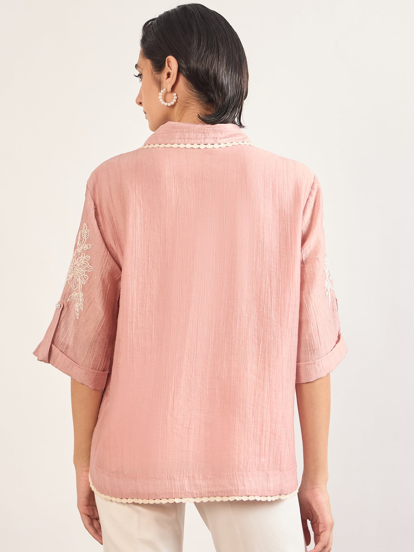 Pink Nylon Visoce Embroidery Tunic
