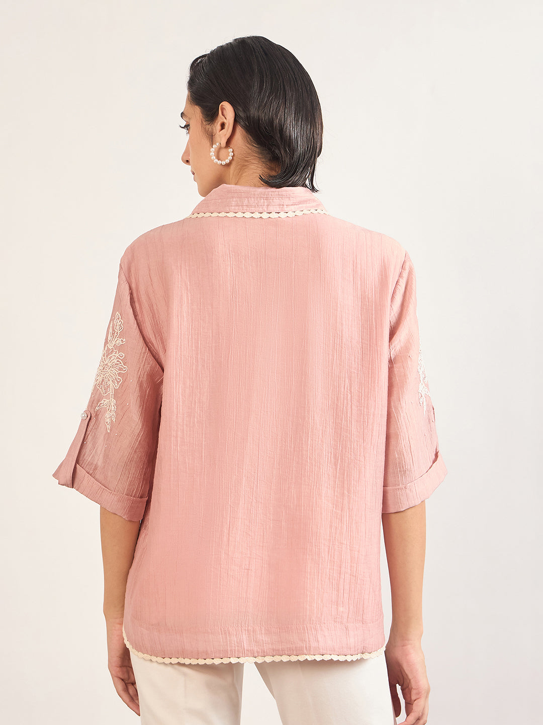 Pink Nylon Visoce Embroidery Tunic