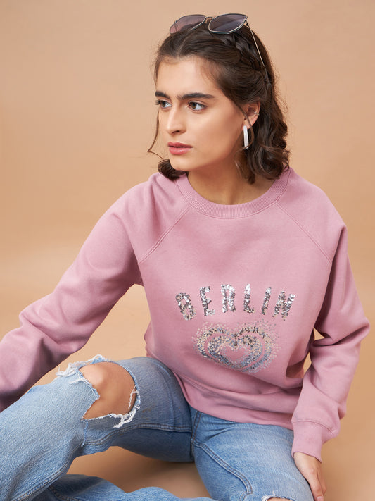 Gipsy Women Round Neck Straight Full Sleeve Polyester Fabric Pink Sweatshirt