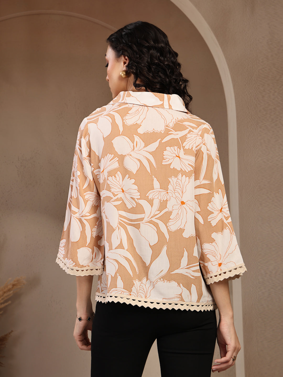Gipsy Beige Floral Printed Rayon Tunic